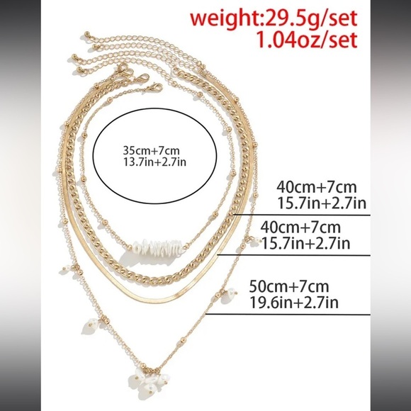 Women’s Layered Tiered 4Pcs Faux Pearl Beading Chain Layered Necklaces Set Gold. - Picture 4 of 4